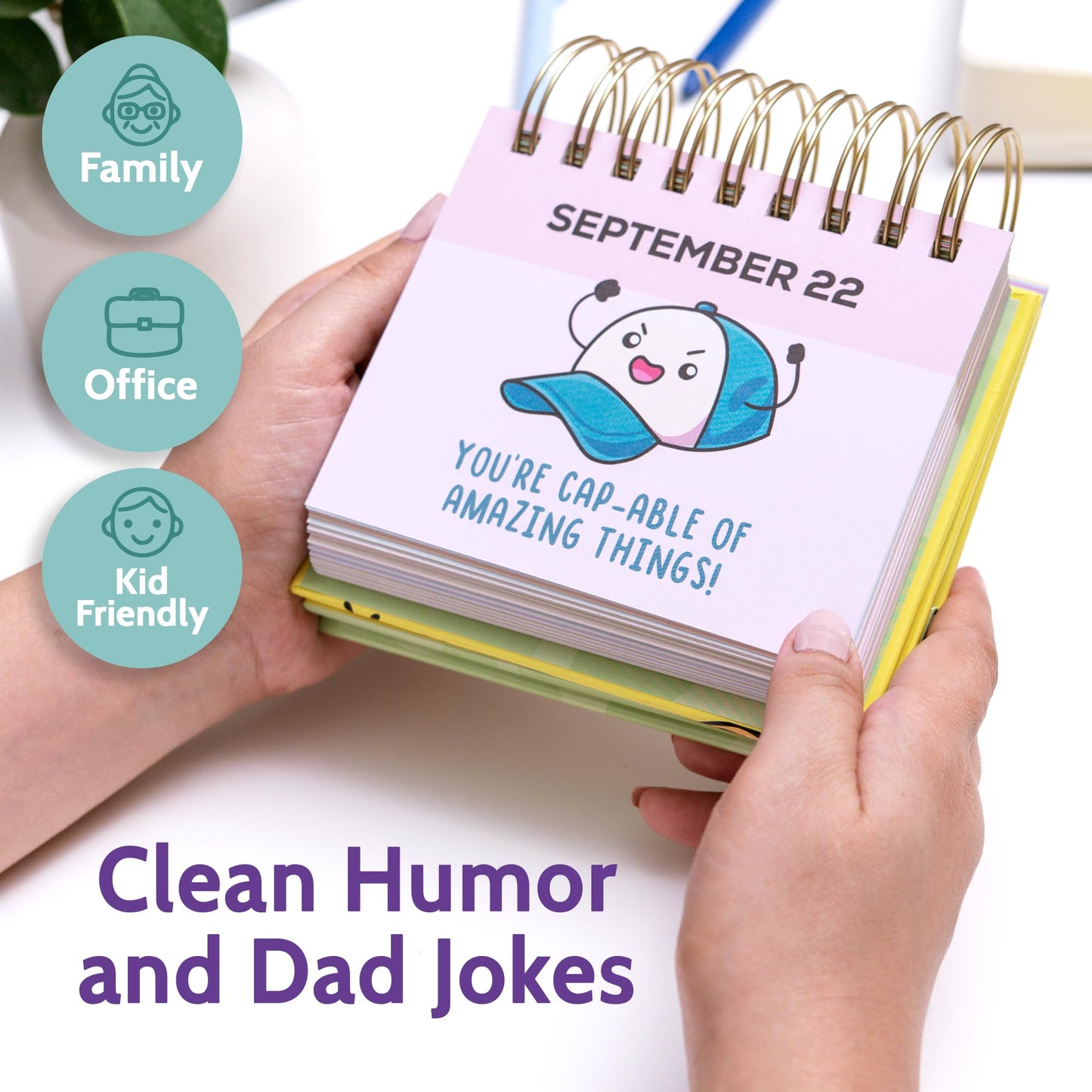 T MARIE 2026 Punny Motivational Desk Calendar - Daily Pun Perpetual Calendar with Clean Humor for Home and Office - Funny Gifts and Kid Friendly Dad Jokes - Cute Office Decor with Positive Affirmations