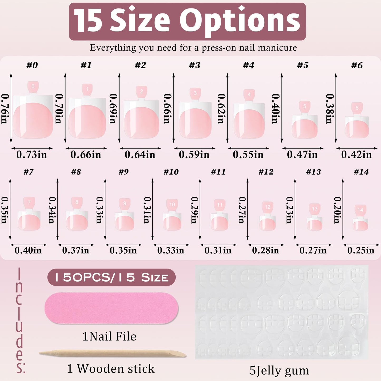 Bellelfin French Press On Toenails For Women with Nail Adhesive Tabs, 150 Pcs White French Tip Toe Nail Press Ons, Short Square Toenail Press On, 15 Sizes Full Cover Acrylic Fake Toe Nails