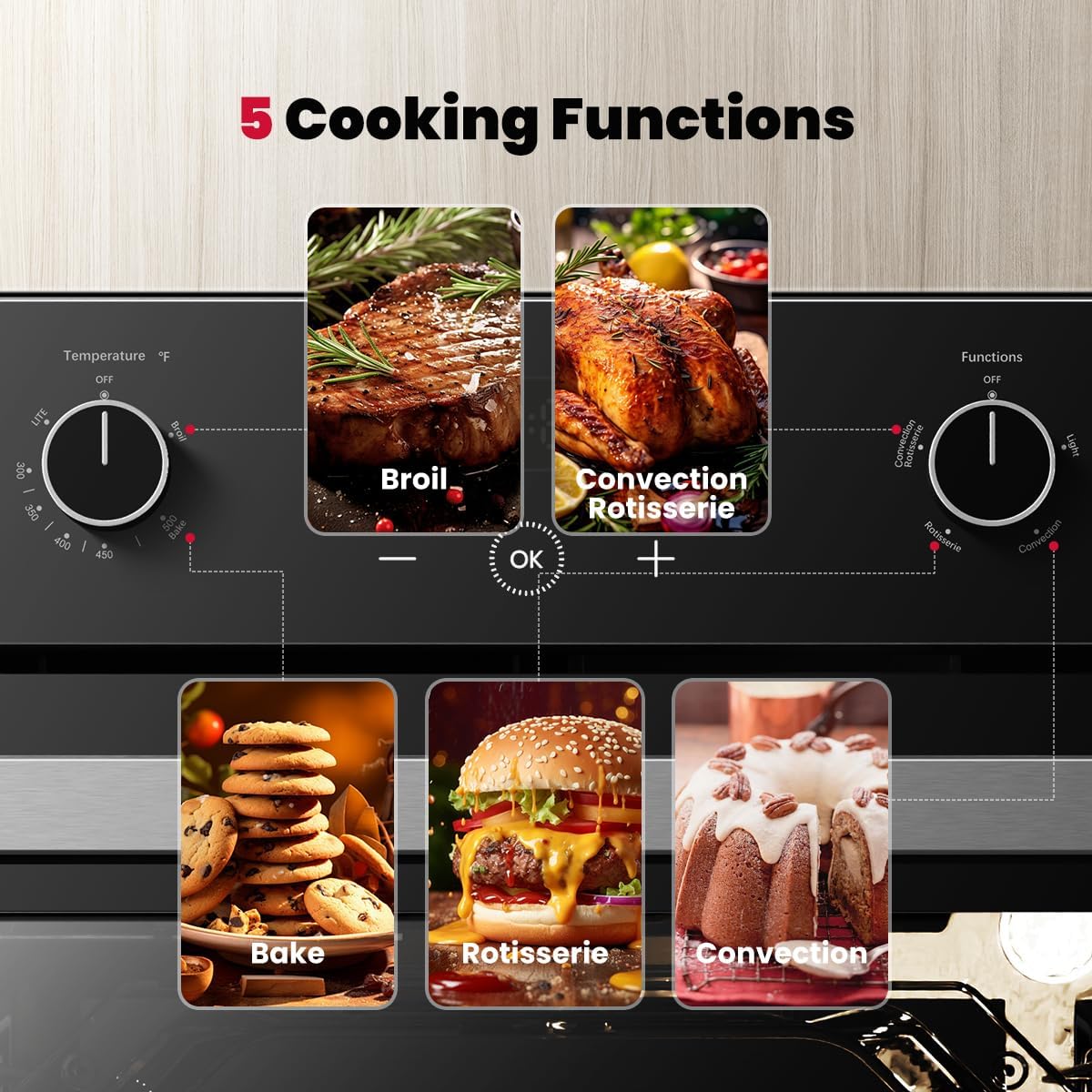 GASLAND 24 Inch Gas Wall Oven, ETL Certified Built-in Natural Gas Oven with Convection, Rotisserie, Bake & Broil, Digital Timer, 120V Plug, Easy Clean Single Wall Oven Black