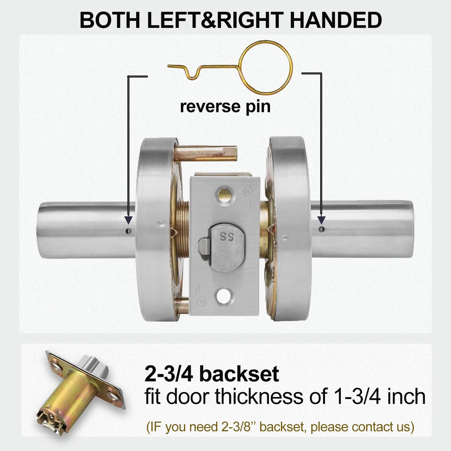 HISAFE Passage Commercial Door Locks Heavy Duty Grade 2 Lever, Non-Handed, UL 3 Hour Fire Rated, ADA Compliant, Satin Chrome Finish 26D, 2-3/4''Backset, X-XG-PS-70