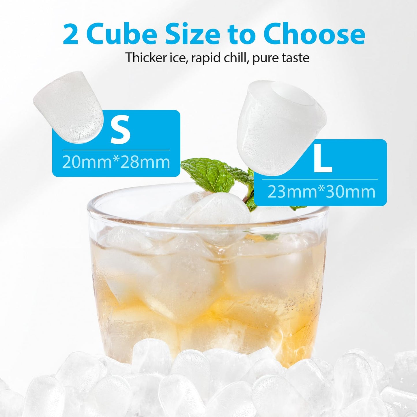 Aeitto Ice Maker Countertop 26lbs/24H, Ice Machine 8 Ice Cubes Ready in 6 Mins, 2 Sizes of Bullet Ice Portable Ice Makers with Basket & Scoop, Auto Self-Cleaning for Home/Kitchen/Office Stainless