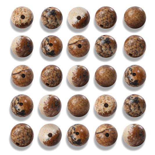 NITOPUPU 100Pcs 8mm Natural Smooth Picture Jasper Gemstone Beads Round Loose Stone Beads for Jewerly Making with Crystal Stretch Cord