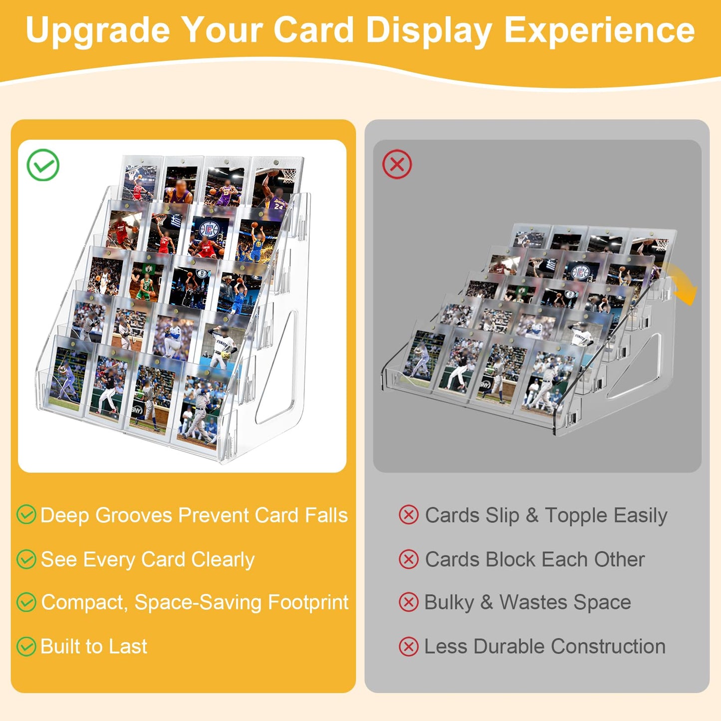 2 Pack Trading Card Display Stand, Greeting Card Display Stand, Cards Stands for Sports Baseball Graded Psa Slab Cards Displays Stands, Bookmark Postcard Sticker Holder Displays Standed Shelf, 5 Tier