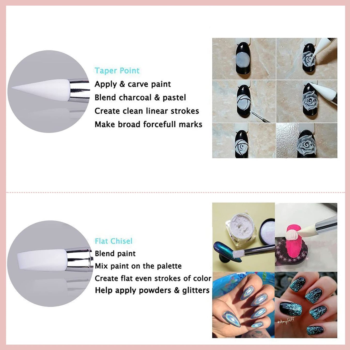 SILPECWEE 10 Pieces Dual Tipped Silicone Nail Tools Nail Art Sculpture Pen Rhinestone Nail Polish Carving Pen Acrylic Nail Brush Nail Art Brushes Nail Painting Kit for Salon DIY