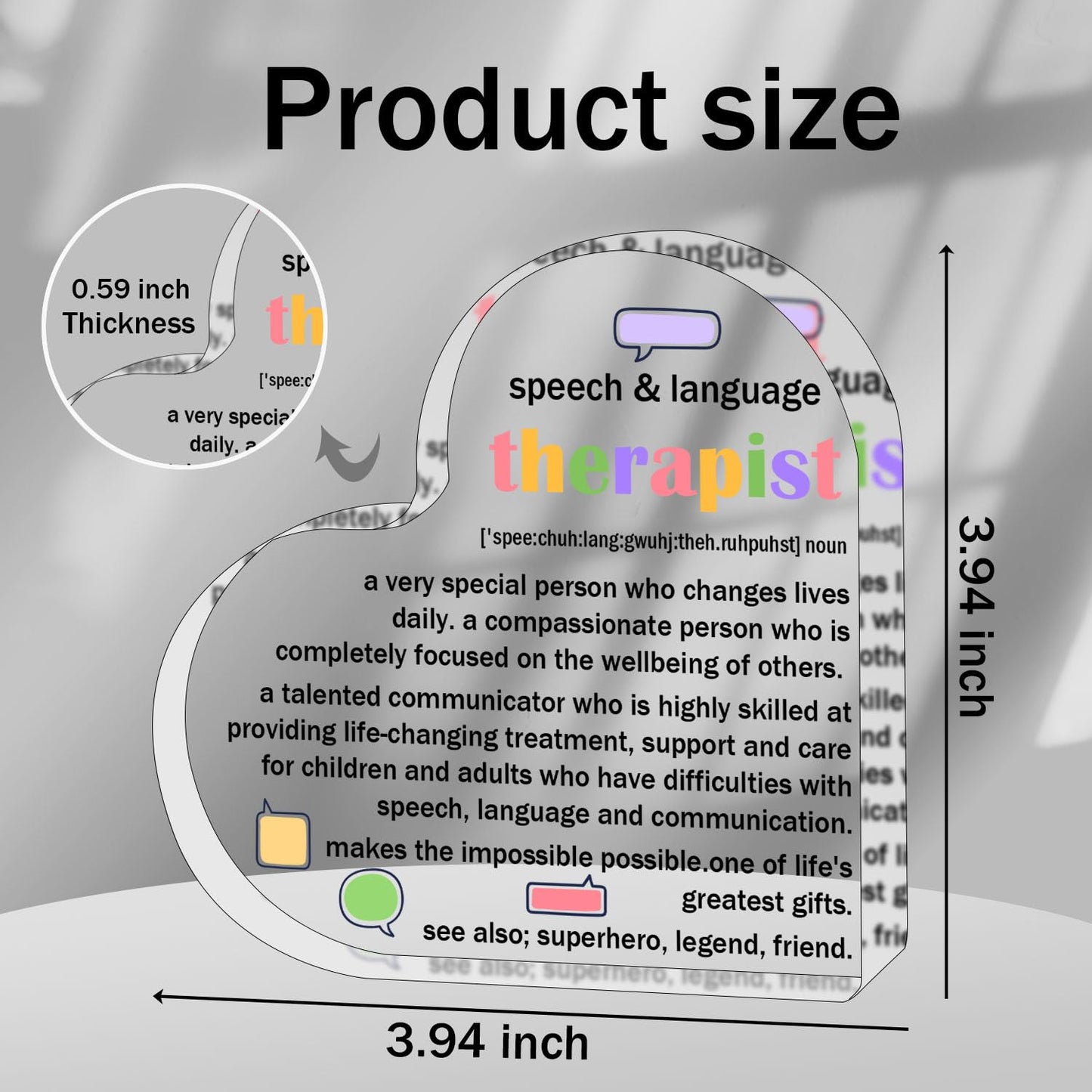 ZsaTuiy Speech & Language Therapist Gift for Women Men,Inspirational Gifts for Women,Thank You Gifts for Speech & Language Therapist,Heart Shaped Acrylic Desk Decorative Sign for Home Office