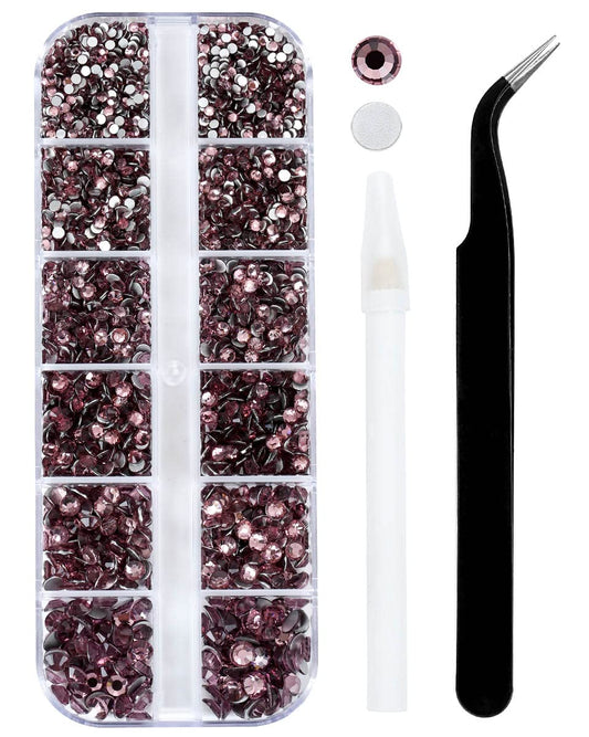 Meibite Light Purple Glass Flatback Rhinestones for Nails, Crafts & Clothes – 4240PCS 6 Sizes (SS6–SS20) Crystal Gems Kit with Tweezers & Picker, Non Hotfix DIY Rhinestones for Tumblers, Nail Art