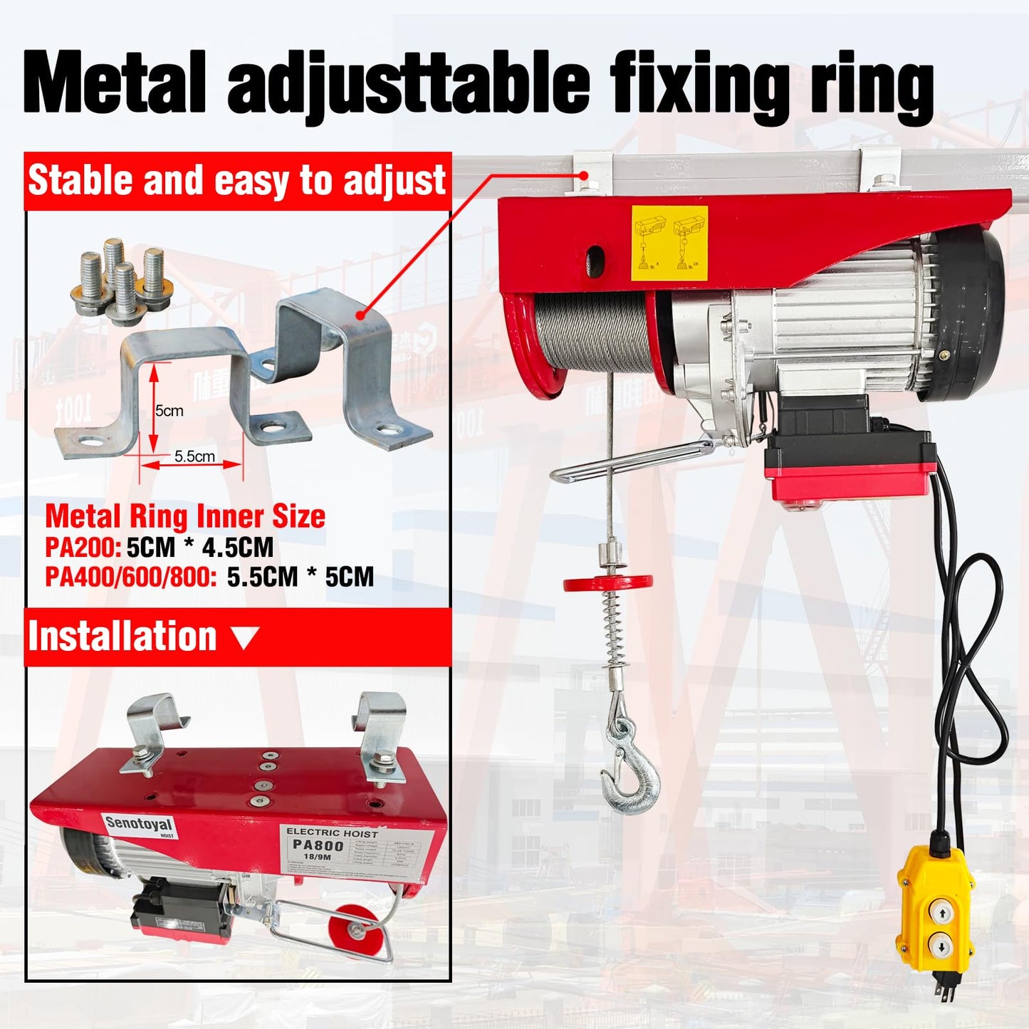 Electric Hoist 2 in 1,1760lbs Electric Hoist Winch with 98ft Wireless Control&Wired Remote Control,110v Electric Hoist 59ft/29.5ft Lifting Height for Garage Warehouse Factory,Single/Double Slings