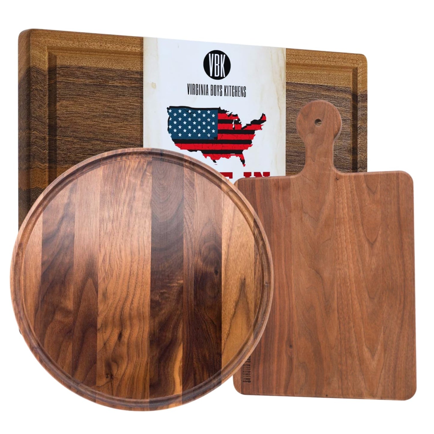 Medium Walnut + Cutting Board With Handle + Round Cutting Board