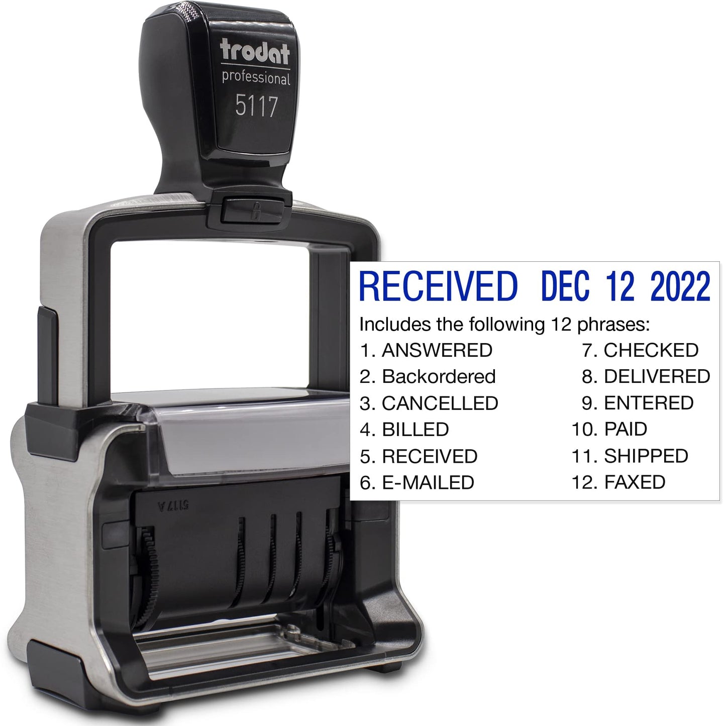 Rubber Stamp Creation - 5117 Professional 12-Message Stamp w/Dater, Self-Inking, Blue Ink Color