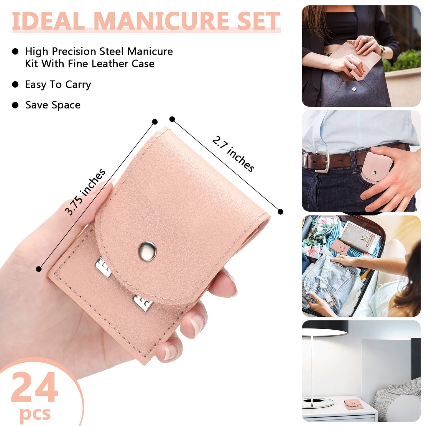 Geosar 12 Sets Manicure Gifts Bulk Nail Clippers Pedicure Kit Stainless Steel Professional Pedicure Grooming Kits Nail Care Tools with Travel Case for Women Men Hand Foot Birthday(Pink)