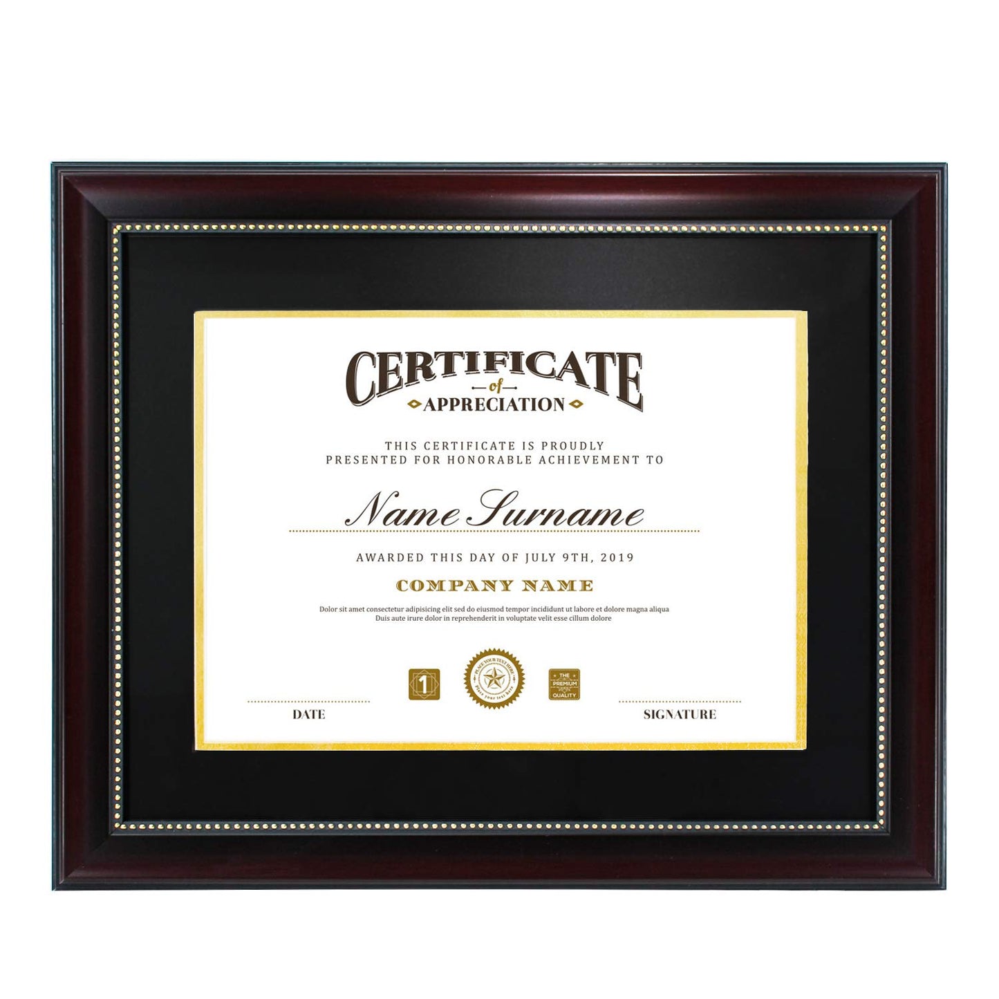 GraduatePro 8.5x11 Diploma Frame with Black Over Gold Mat or Display 11x14 Document without Mat, CPA License Frame, UV Protection Acrylic, Mahogany with Gold Beads