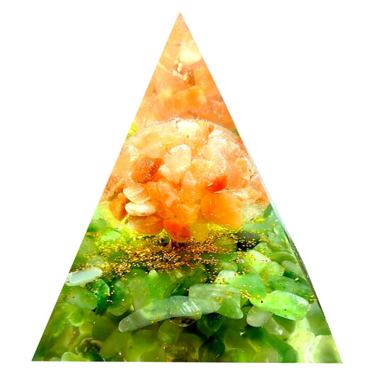 Saefheled Tree of Life Orgone Pyramid,Natural Energy Red Crystal Green Jasper Orgonite Healing Crystal Pyramid,for Reduce Stress,Balance Chakra,Meditation Attract Luck,Accumulate Wealth Health(6cm)
