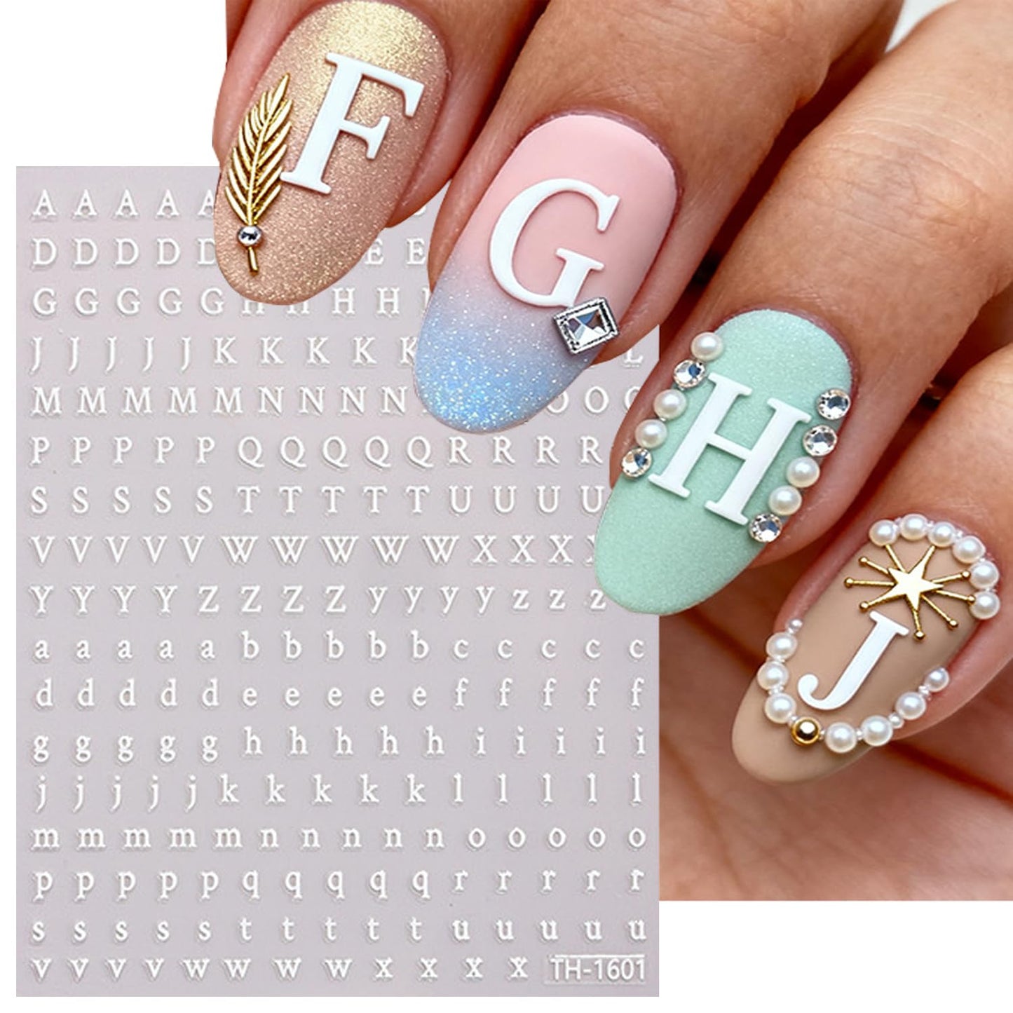 6 Sheets Letters and Numbers Nail Art Stickers 3D Self-Adhesive Black White Silver Letters Nail Decals Holographic Number Nails Stickers Decoration Suitable Women Daily DIY Manicure Supplies Set