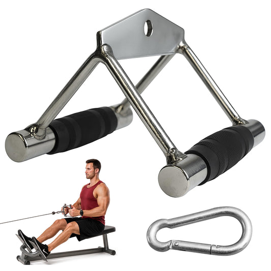 MuscleForge Double D Handle Cable Attachment – V Bar Attachment for LAT Pulldown, Tricep & Rows – Cable Machine Attachments with Non-Slip Rubber Grip – Chrome, Heavy Duty 880lbs Capacity