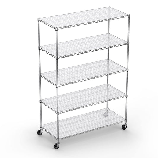5 Tier 6000lbs Capacity NSF Metal Shelf Wire Shelving Unit, Heavy Duty Adjustable Storage Rack with Wheels & Shelf Liners for Commercial Grade Utility Steel Storage Rack, Chrome - 82"H x 48"L x 24"D
