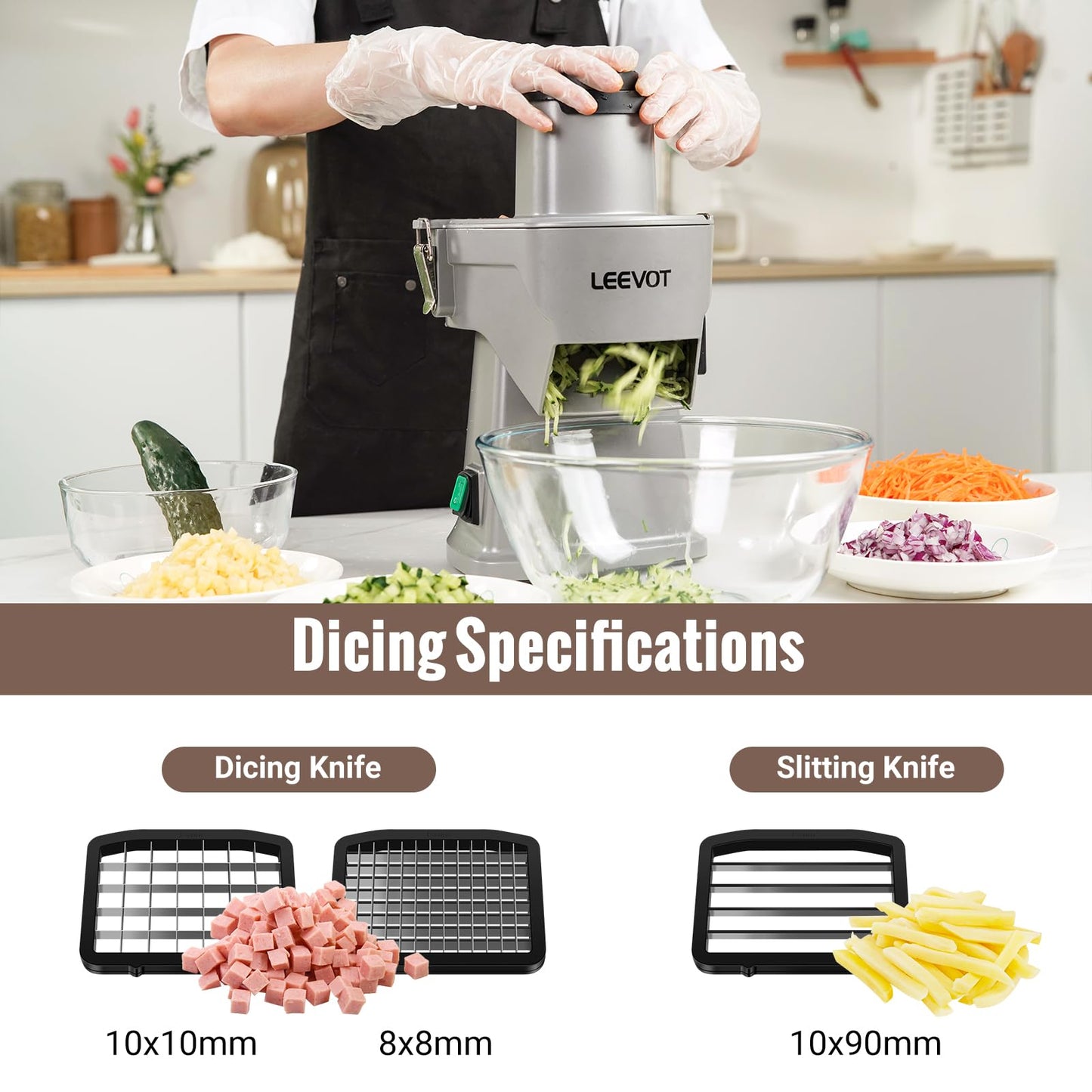 LEEVOT Electric Vegetable Chopper, 200W Food Processor for Slicing Dicing Shredding, Professional Veggie Cutter for Home, Restaurant, Hotel School, Cafeteria, 120V 60Hz