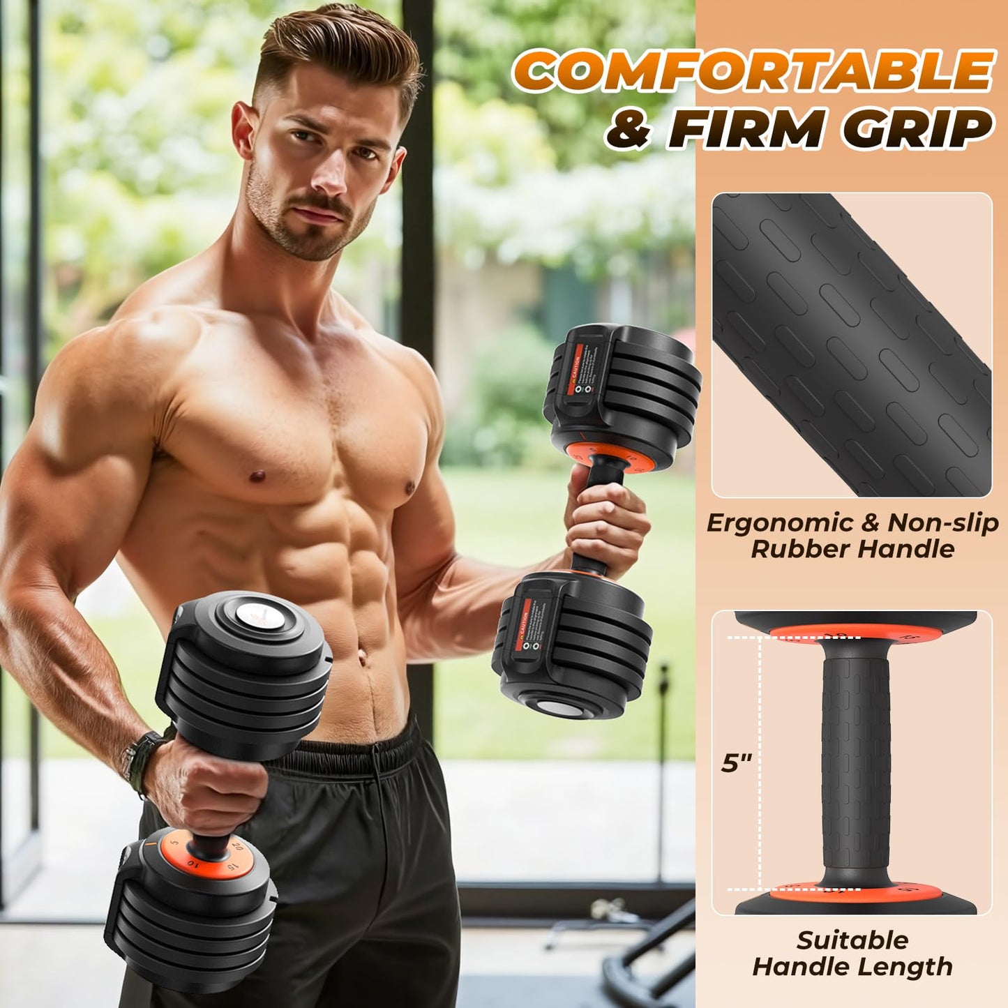 Adjustable Dumbbells Set of 2: Sportneer 5 in 1 Free Weights Dumbbells Set, Each 25 lbs Fast Adjust Weights with Anti-Slip Texture Handle for Men Women Home Gym Strength Training Equipment Pair