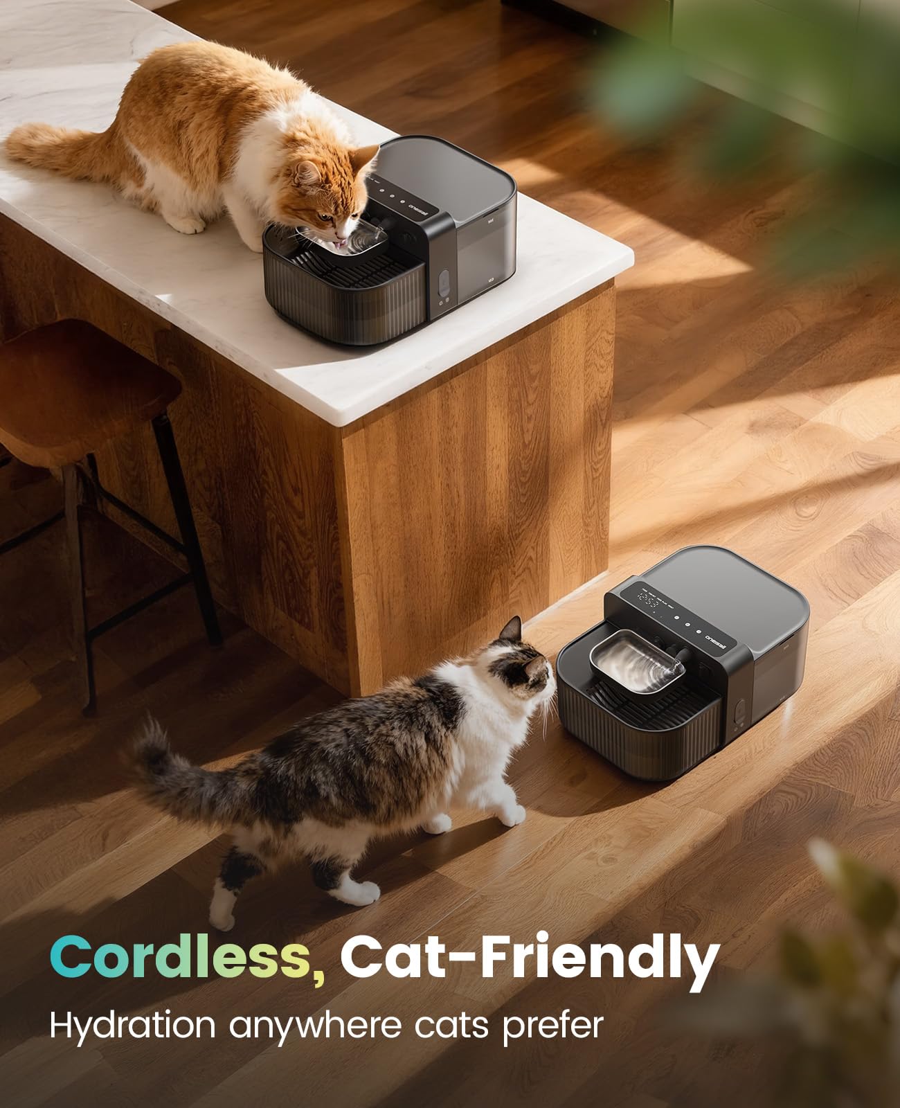oneisall Wireless Filterless Cat Water Fountain, Separate Clean and Dirty Water Pet Fountain with Stainless Steel Bowl, 3.5L/118oz Quiet No Filter Smart FreshFill Automatic Cat Water Dispenser, Black