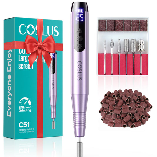 COSLUS C51 Electric Cordless Nail Drill: Professional Nail File with LED Screen & 25 Speeds for Acrylic Gel Dip Powder Removal, Beginner-Friendly for Home DIY & Salon, Portable for Travel, Purple