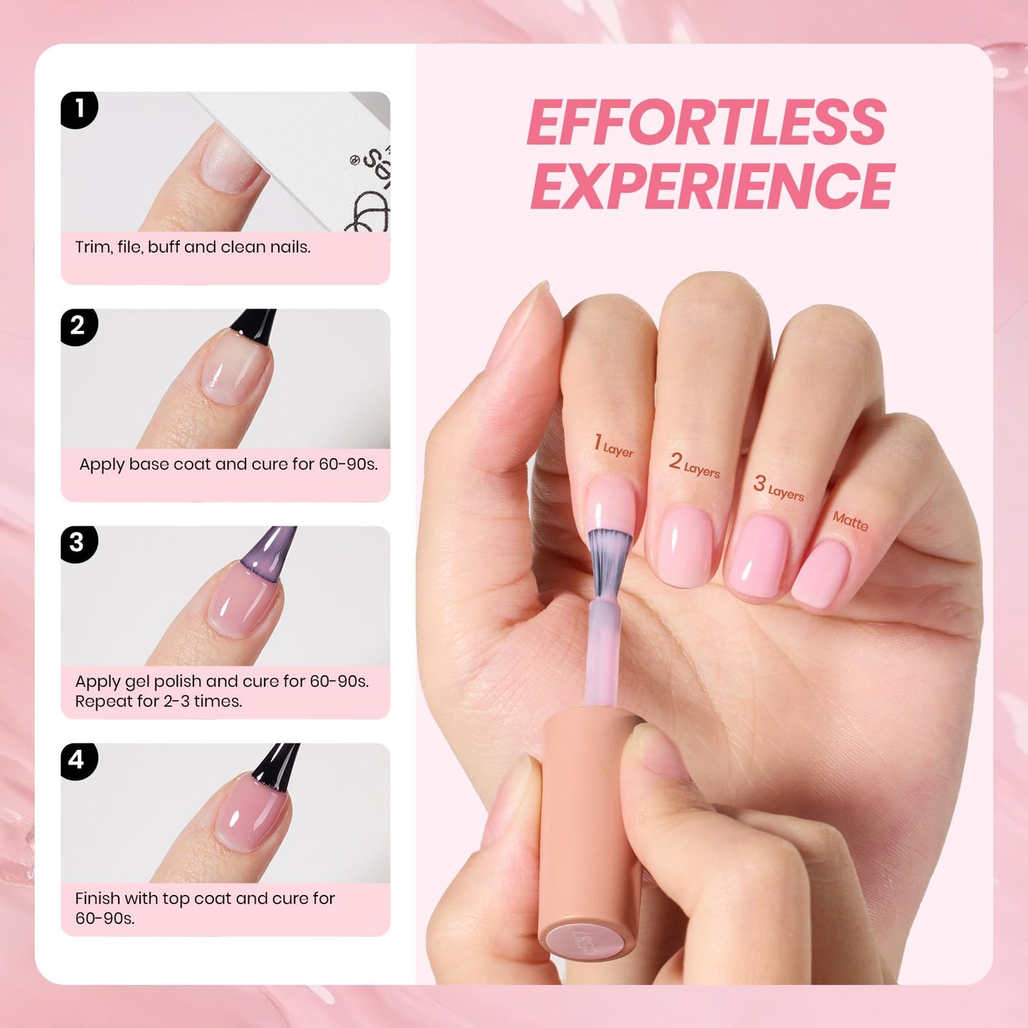 Beetles Cat Eye Press On Nails Short Almond, 32pcs 16 Sizes, Glue and Tabs, HEMA and TPO Free, Mist Glow & Jelly Gel Nail Polish Set 6 Colors, Milky Pink Nude, Sheer Transparent, Soak Off UV, DIY Mani