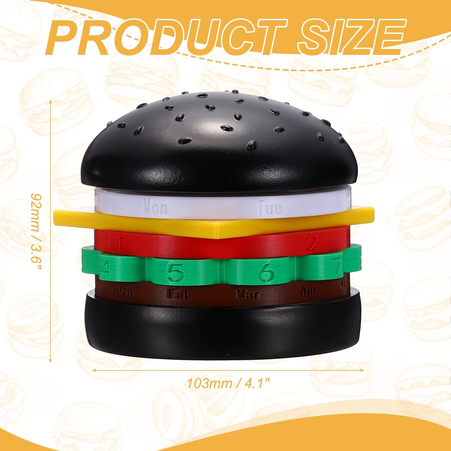 PATIKIL Wooden Rotating Burger Calendar, Perpetual Calendar Desktop Creative Desk Organizer Fun Tabletop Decor Table Ornament for Office Home, Black