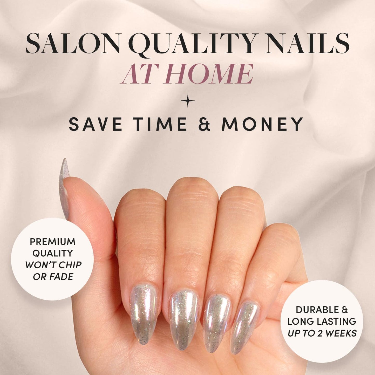Glamnetic Press On Nails - Stardust | Medium Pointed Almond, Holographic Fake Nails, Salon Quality | 15 Sizes - 30 Nail Kit with Glue