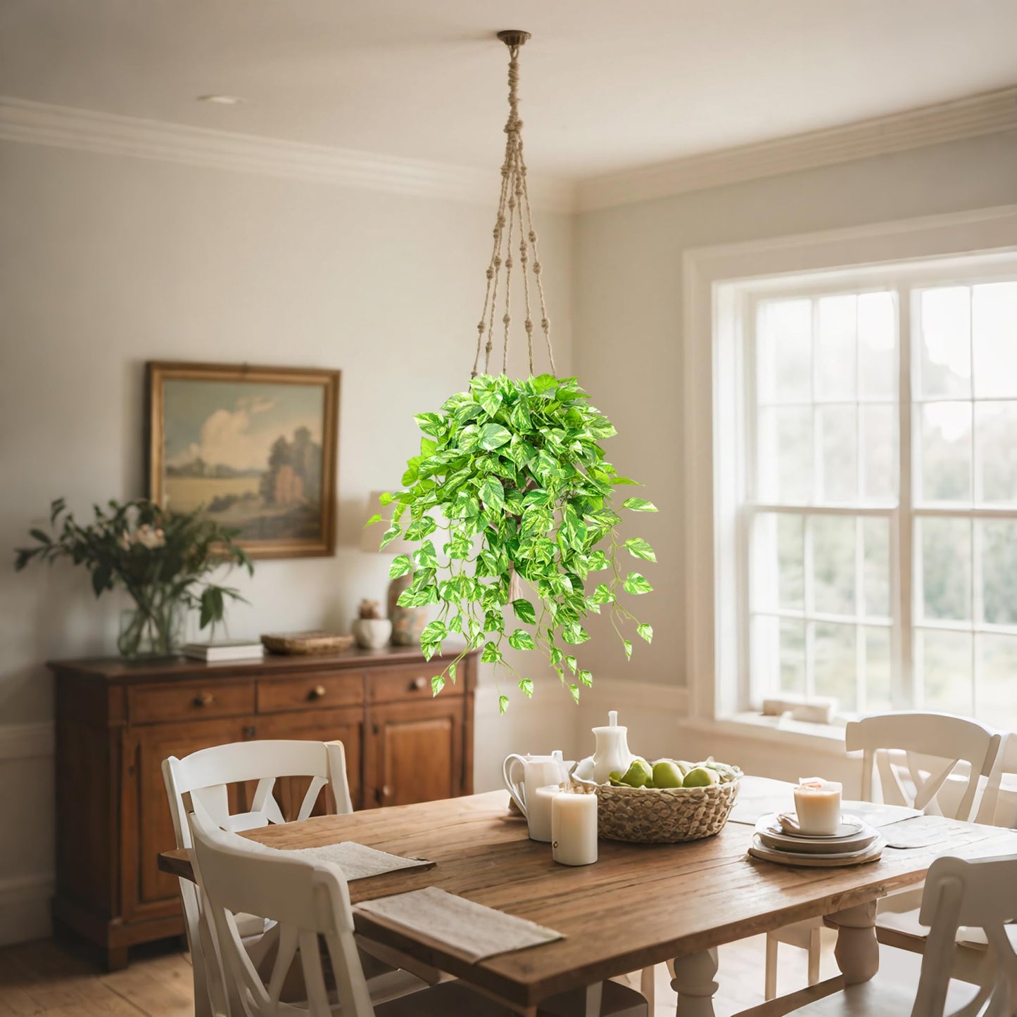 QIANYUN Fake Pothos Ivy Plant for Home Decor – 40" Fake Hanging Plants with Pot, Artificial Silk Greenery for Indoor Shelf, Bedroom, Living Room, Bathroom, or Office Decoration
