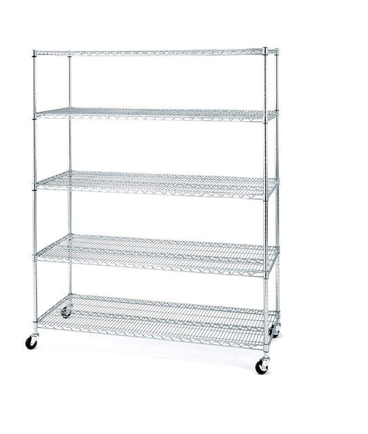 Seville Classics UltraDurable MEGA Rack Commercial-Grade 5-Tier NSF-Certified Steel Wire Shelving with Wheels, 60" W x 24" D x 72" H, Chrome
