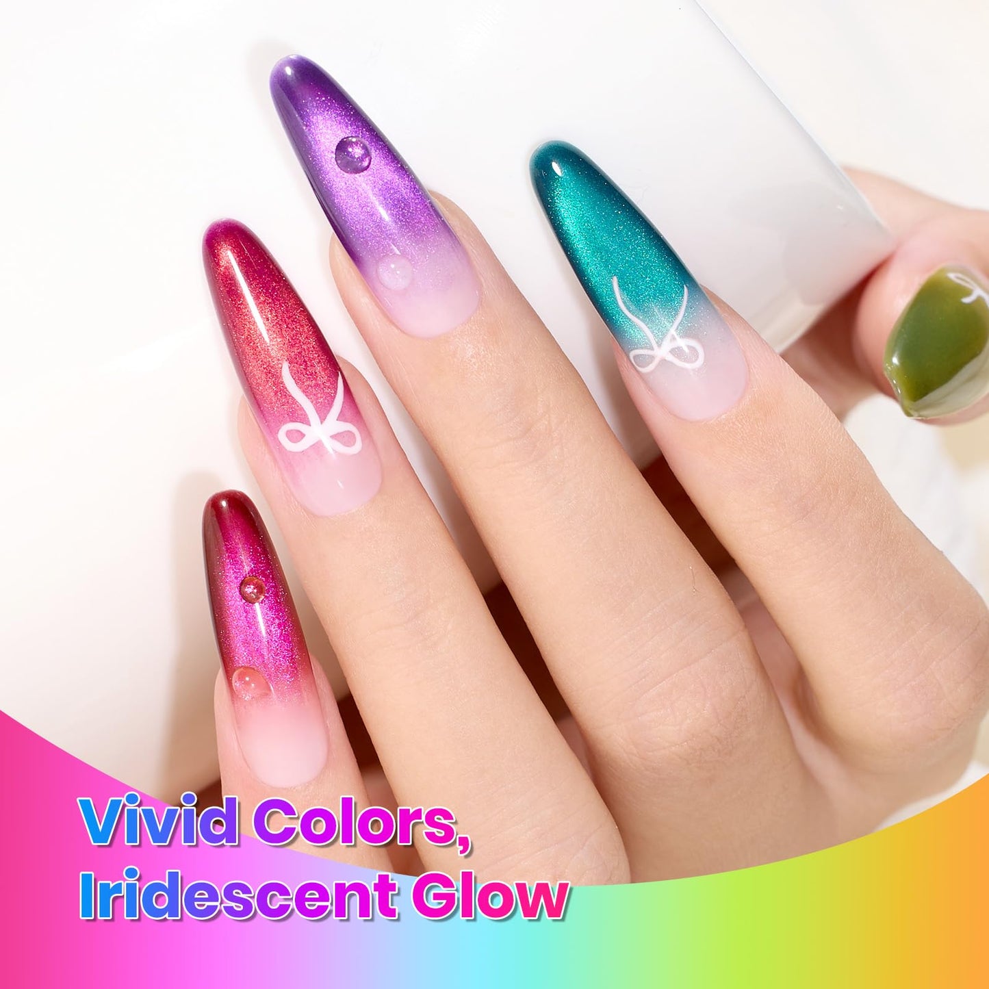 Beetles Neon Cat Eye Gel Nail Polish Set - 6 Colors Fairy Prism Summer Glitter Cat Eye Gel Polish Kit Red Green Blue Pink Purple Magnetic Shine Soak Off UV Salon DIY Manicure Gift for Women