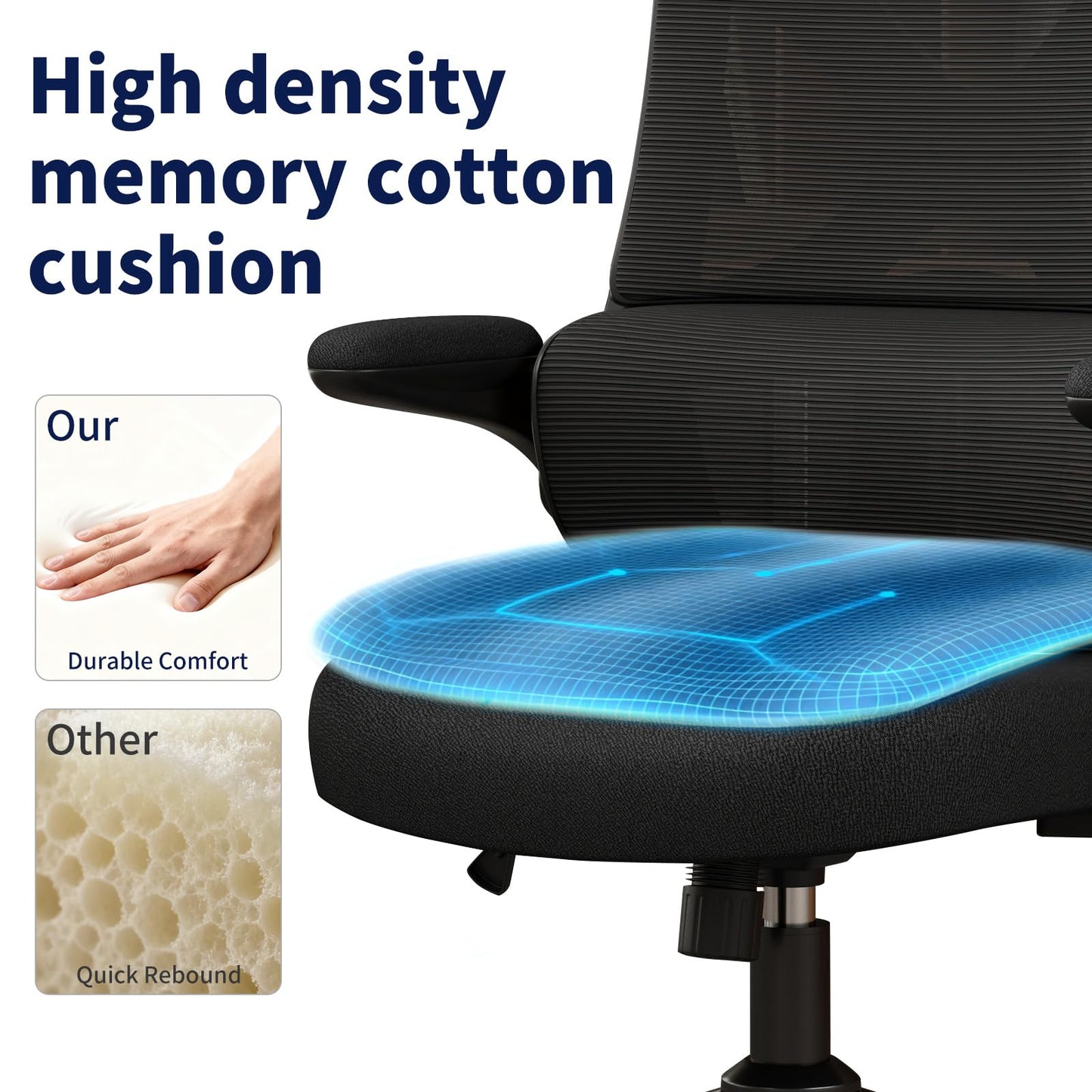Ergonomic Office Chair - Desk Chair with Adjustable Headrest Lumbar Support Computer Chair - Mesh Comfy Chair with Flip-up Armrests - Gaming Chairs for Adults Home Office (Black+Black)