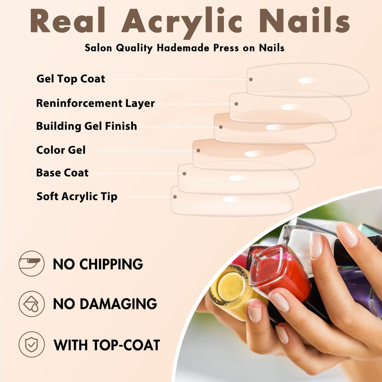 KQueenest Ombre Brown Press on Nails Long Square Shaped Gradient White French Fake Nails Press Ons, Natural Gel Square Tips - 24 Pcs Medium Coffin Acrylic False Nails Set for Women Fall Winter Wear