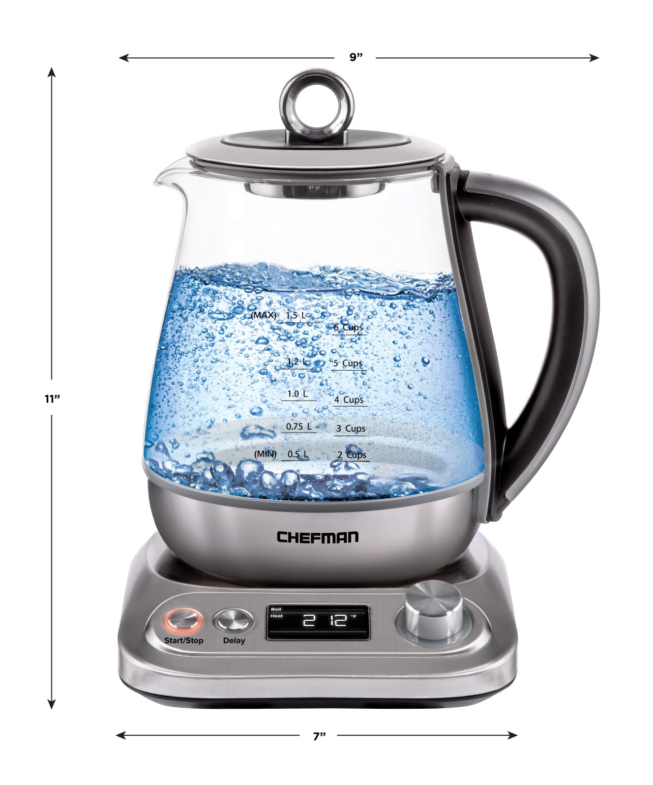 Chefman Digital Electric Glass Kettle, No.1 Kettle Manufacturer, Removable Tea Infuser Included, 8 Presets & Programmable Temperature Control, Auto Shutoff, Water Filter, 6+ Cup Capacity, 1.5 Liter