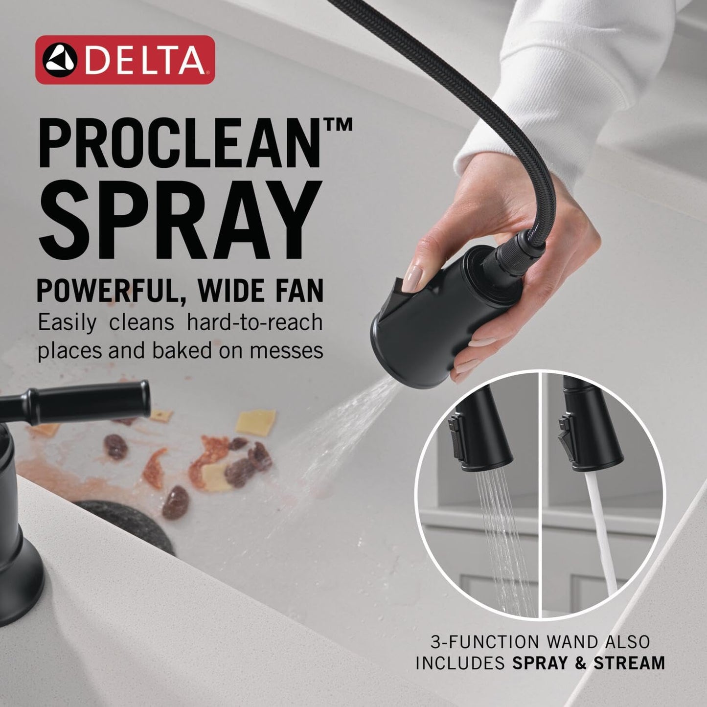 Delta Renaldi Matte Black Kitchen Faucet with Pull Down Sprayer, Bridge 3 Hole Modern Kitchen Sink Faucet, Two-Handle, Matte Black 2384L-BL-DST
