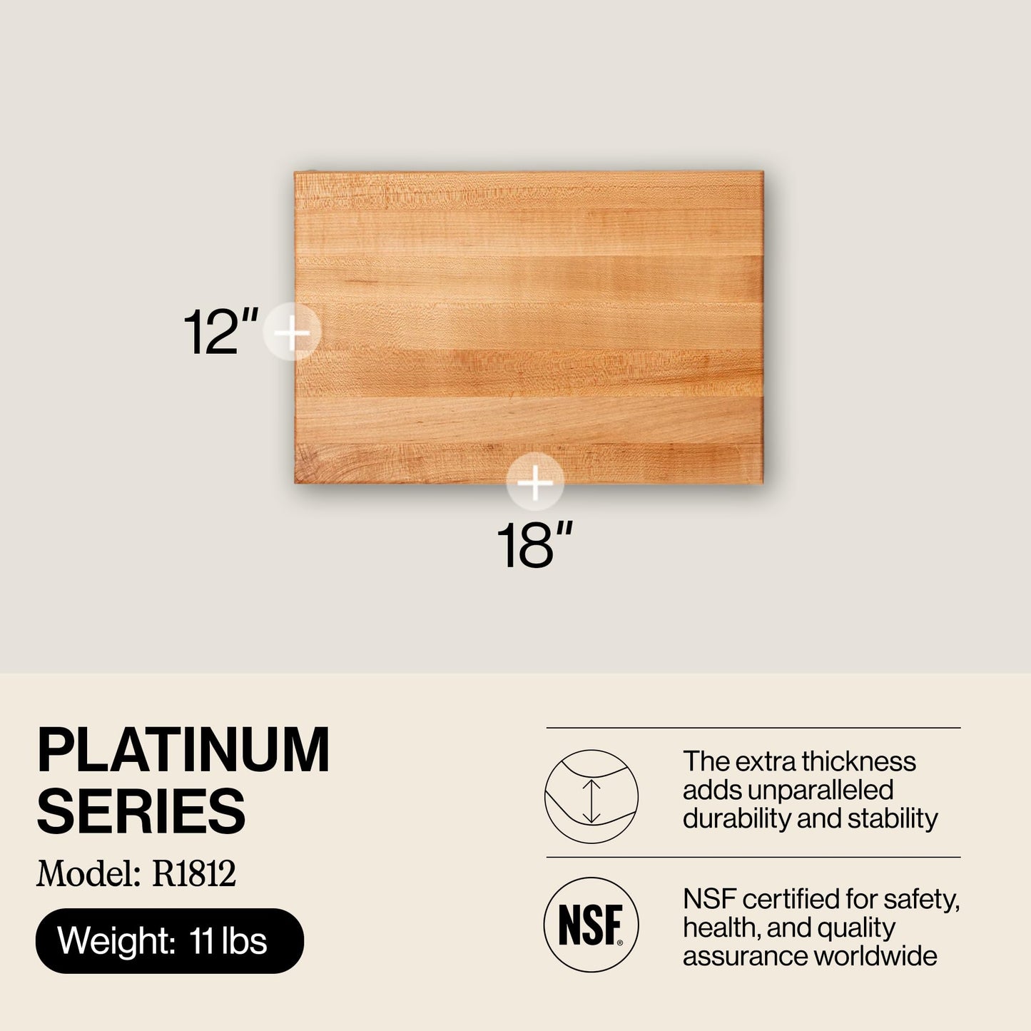 John Boos - R1812 Platinum Commercial Series Maple Wood Edge Grain Reversible Cutting Board, 18 Inches x 12 Inches x 1.75 Inches