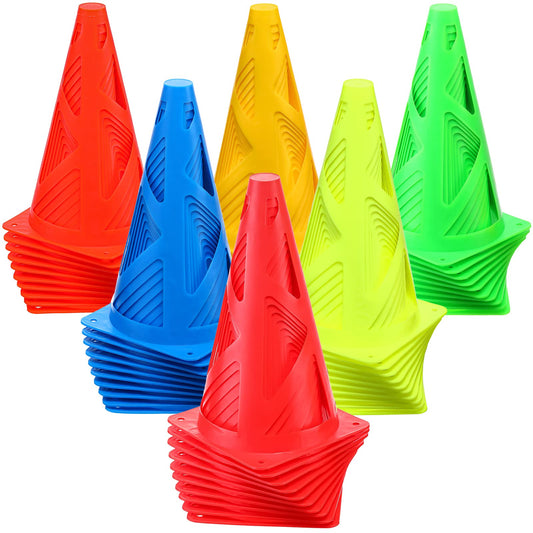 Tuanse 60 Pieces Plastic Agility Cones, 9 Inch Indoor Outdoor Training Sport Cone, Soccer Flexible Cone Sets Marker Cones for Kid Dog Training, Party, Drills, Basketball, Soccer(Assorted Colors)