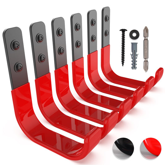 SunVFaFa 4 Inch Garage Hooks, 6 Pack Heavy Duty Wall Hooks for Hanging, Ladder Hangers for Garage Wall Mount, Steel J Utility Garden Hose Holder Tool Organizers and Storage(55lbs)