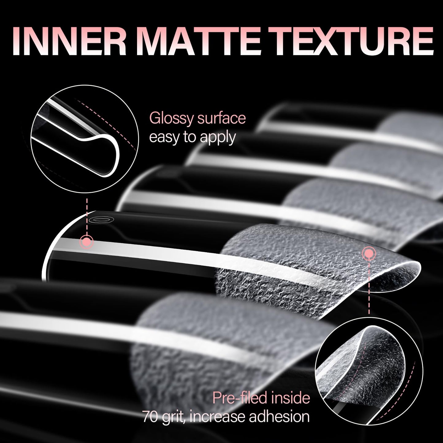 AILLSA Medium Square Nail Tips - Full Cover Half Matte Nail Tips 240pcs Pre-filed Nails Tips, Press on Acrylic Nails for Manicure