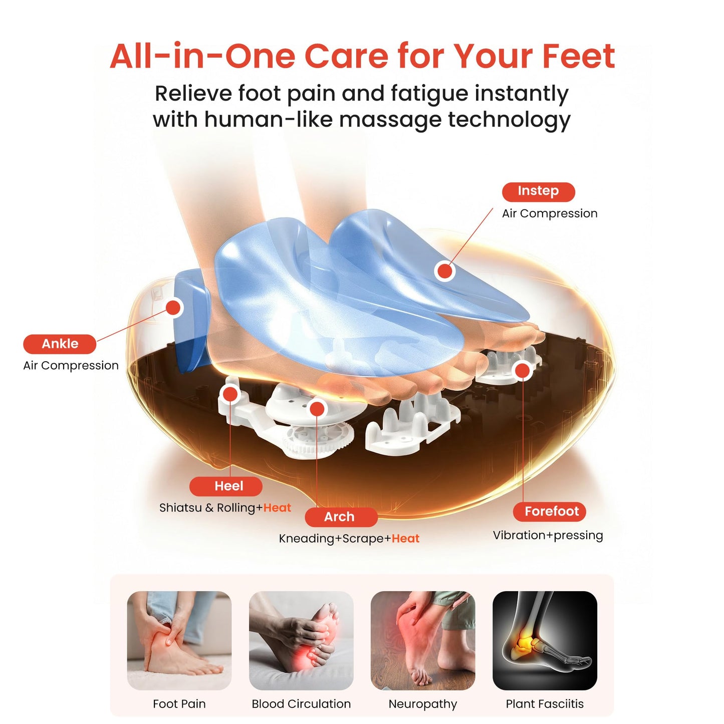 COMFIER Shiatsu Foot Massager with Heat, Kneading Rolling,Vibration, Compression,Remote Control,Foot Massage for Neuropathy,Plantar Fasciitis,Size 13“