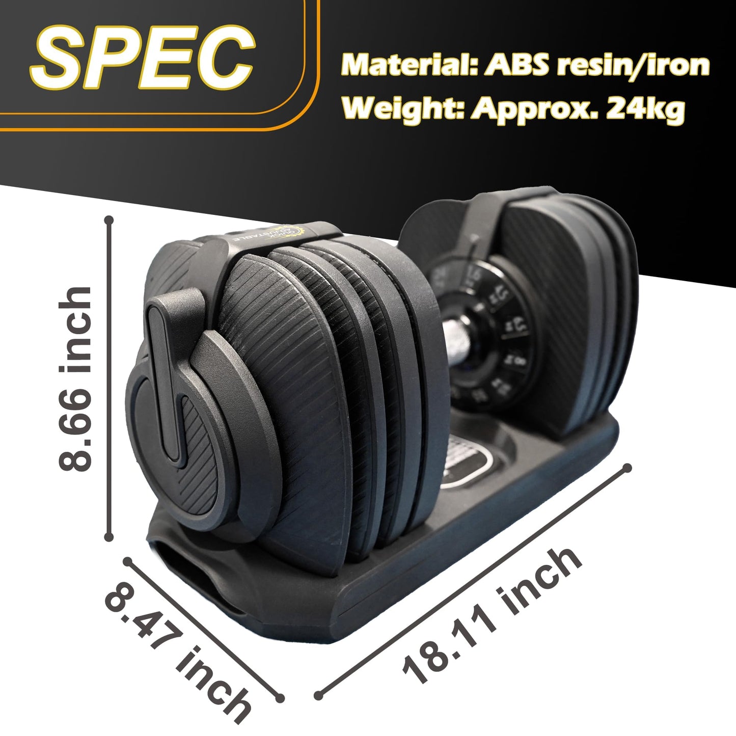 BODYTECH 53LBS/24KG Quick Adjust Dumbbell - 1-Second Weight Change & Safety Lock | Sweat-Proof Metal Grip | Space Saving Home Gym Equipment