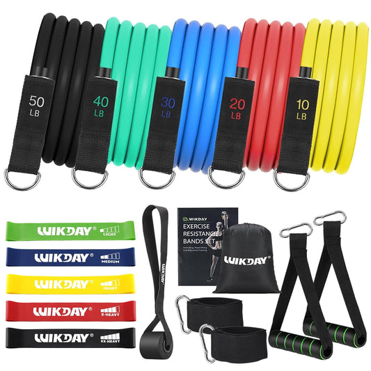 WIKDAY Exercise Resistance Bands with Handles for Working Out, 10-150 Lbs Workout Bands Loop Bands Set with Door Anchor for Physical Therapy, Yoga, Pilates