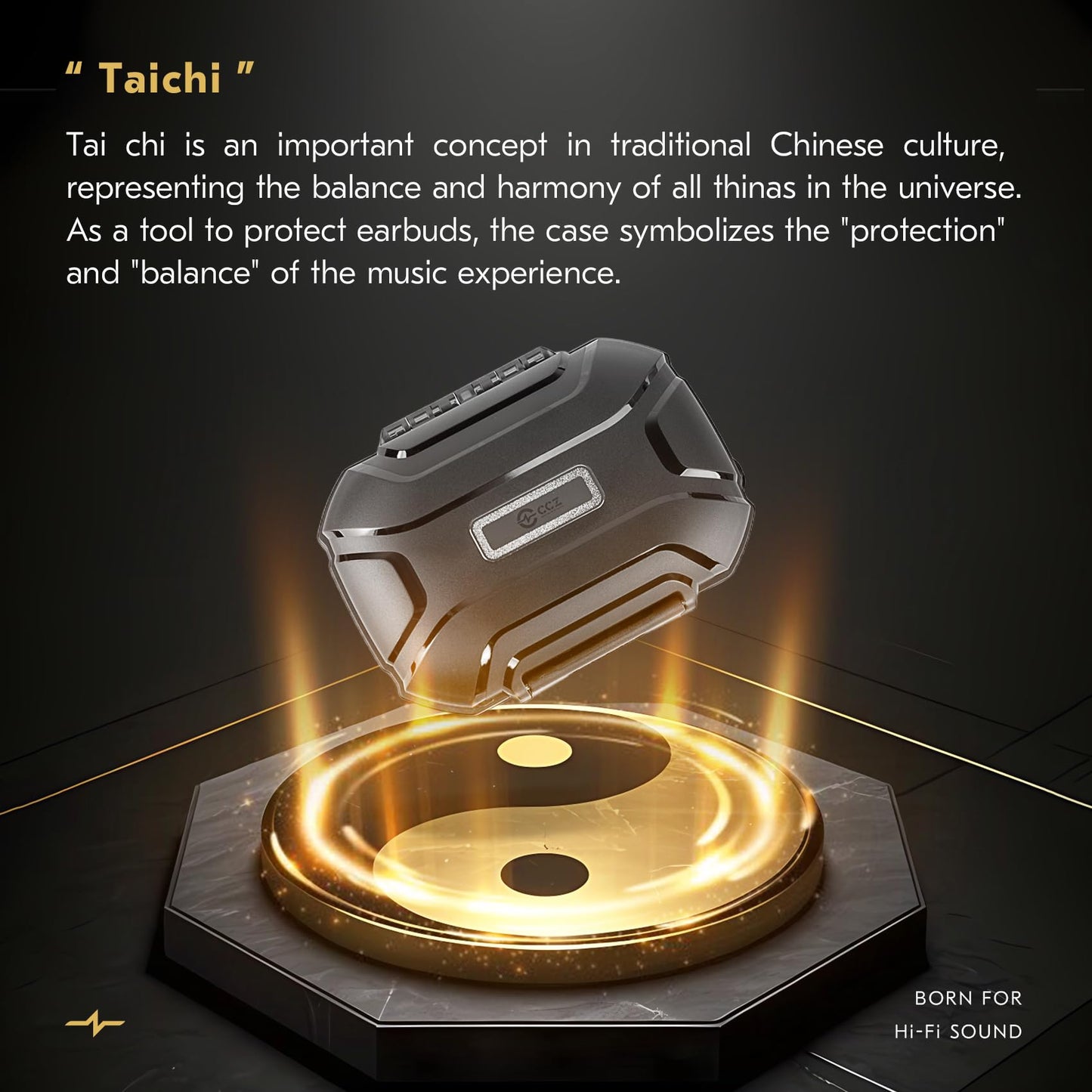 CCZ Taichi Portable IEM Case, Water-Resistant Earbuds Storage Hard Box, Travel Carrying Case for Headphones Compatible with Moondrop CHU II,KZ ZS10 PRO (Black)