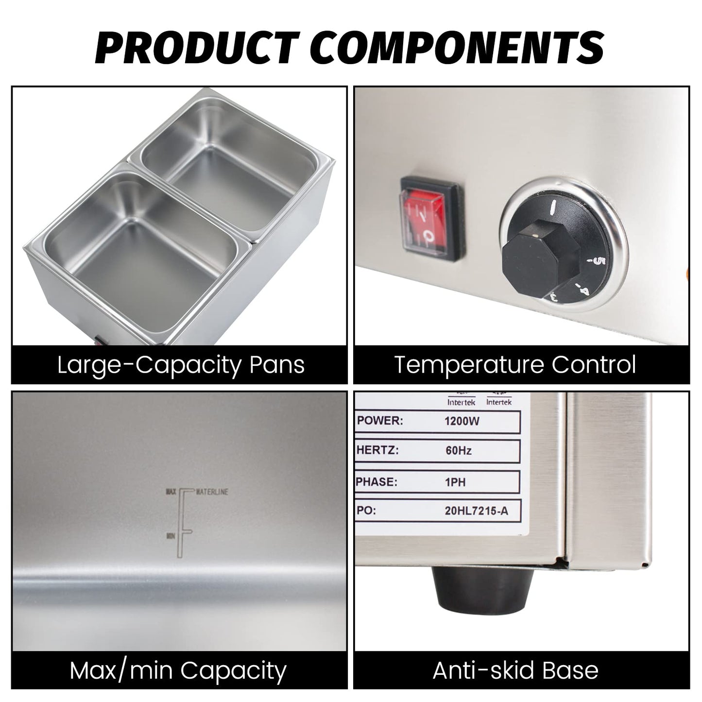 Commercial Food Warmer 2-Pan Steam Table Food Warmer Buffet Bain Marie with Temperature Control & Lids, Electric Warming Trays for Food or Sauces - 120V, 1200W, 10.6 QT/Pan