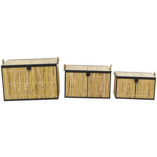 Deco 79 Rattan Handmade Decorative Trunk Nesting Decorative Large Boxes, Set of 3 Storage Trunks 25", 21", 18"W, Light Brown