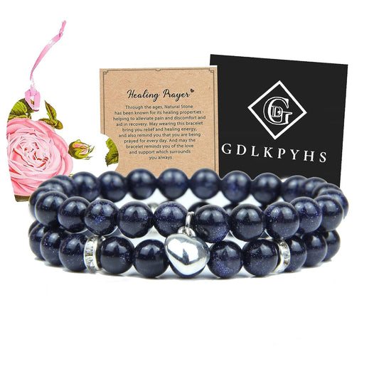 GDLKPYHS Healing Bracelets for Women - Blue Sandstone Bracelet - Healing Prayers Crystal Bracelet, 8mm Natural Stone Stress Relief Yoga Beads Get Well Soon Gifts