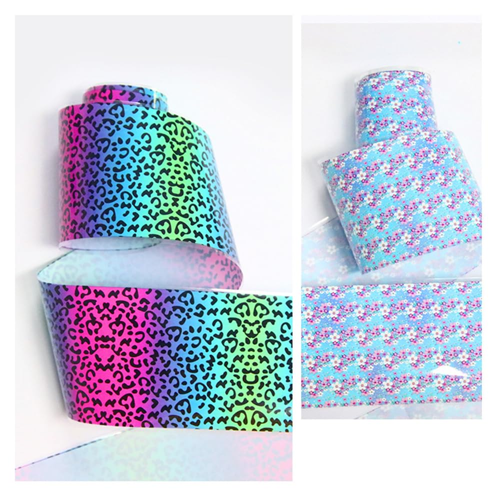 Candy Rainbow Nail Foils Transfer Nail Art Flower Nail Stickers Spring Summer Foil Nail Art Supplies 10 Rolls Leopard Print Star Heart Nails Foil Transfer Stickers Starry Sky Paper Manicure for Women