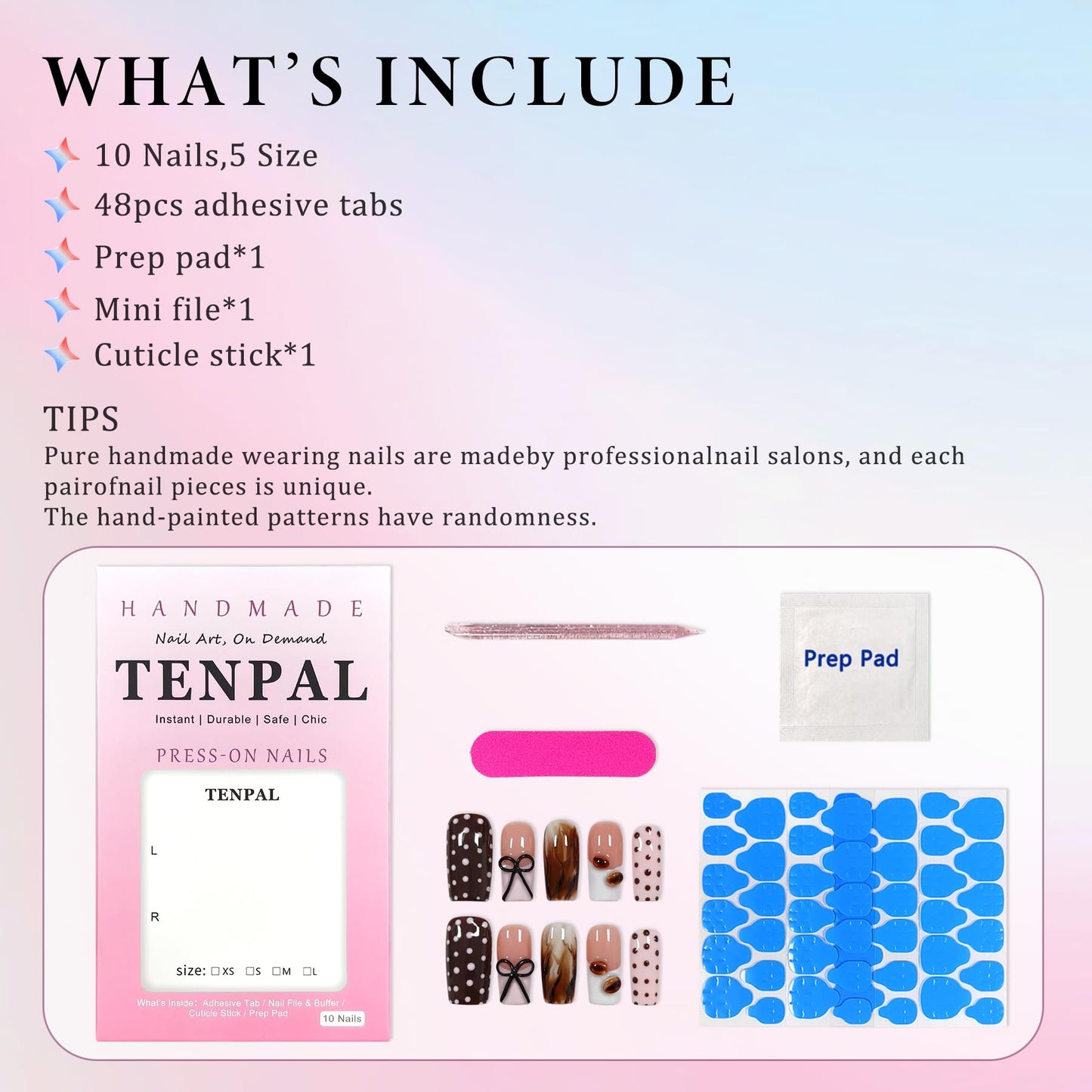 TENPAL Pink Coffee French Tip Press on Nails Medium Square, Polka Dot Ombre 3D Coffee Bean Cute Sweet Girly Reusable Salon False Nails for Daily Wear 10PCS(L)