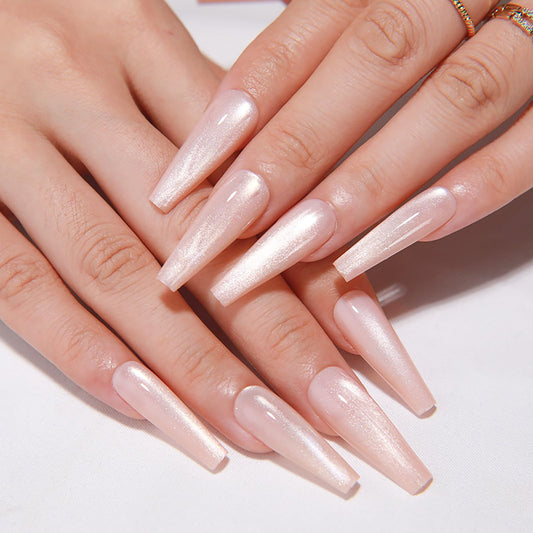KKUUOO White Press on Nails Long Coffin Fake Nails Handmade False Nails with Glitter & Velvet Design Full Cover Glossy Acrylic Nails Stick on Nails for Women Fall Winter Manicure 24 Pieces