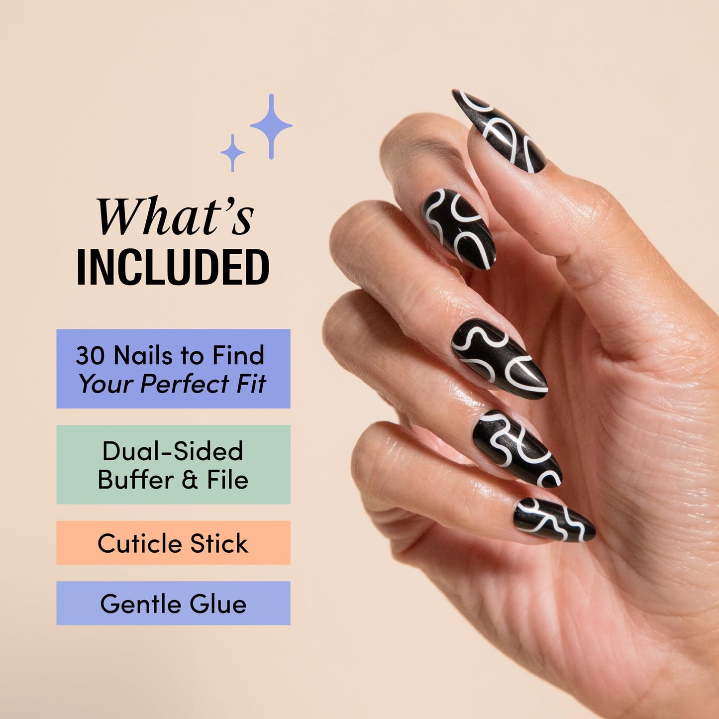 Chillhouse - Chill Tips, Press on Nails Kit - Creepy Baby (Almond) - 30 Nail Shapes & Sizes - Up to 2 Weeks of Wear - Customizable Fit - Reusable - Latina Founded & Women Owned - Beauty & Self Care