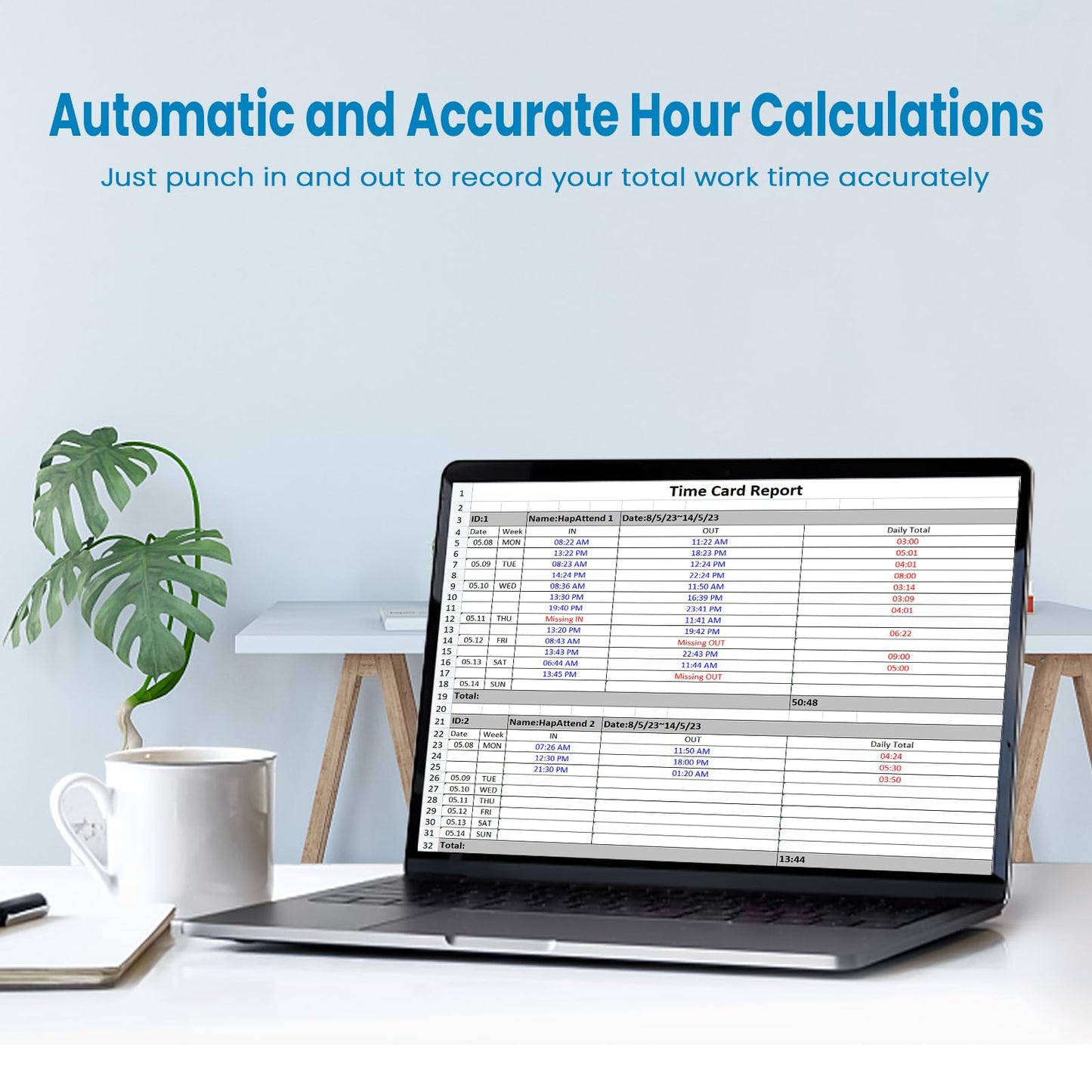 HapAttend Time Clocks for Employees Small Business Automatic Calculate Hours, H1＆ H2 No Monthly Fees Fingerprint Time Clock, Standalone Biometric Clock in Machine for Employees with 5 RFID Cards