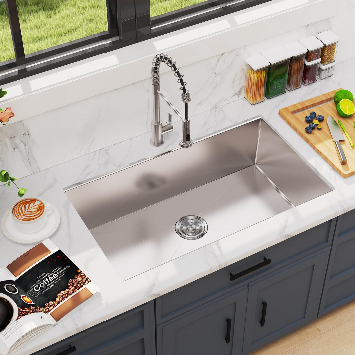 MAYESAR 30 Inch Undermount Kitchen Sink - 30 x 18 Stainless Steel Kitchen Sinks 16 Gauge Single Bowl 9" Deep Handmade Sink with Brushed Finish, Round Corner